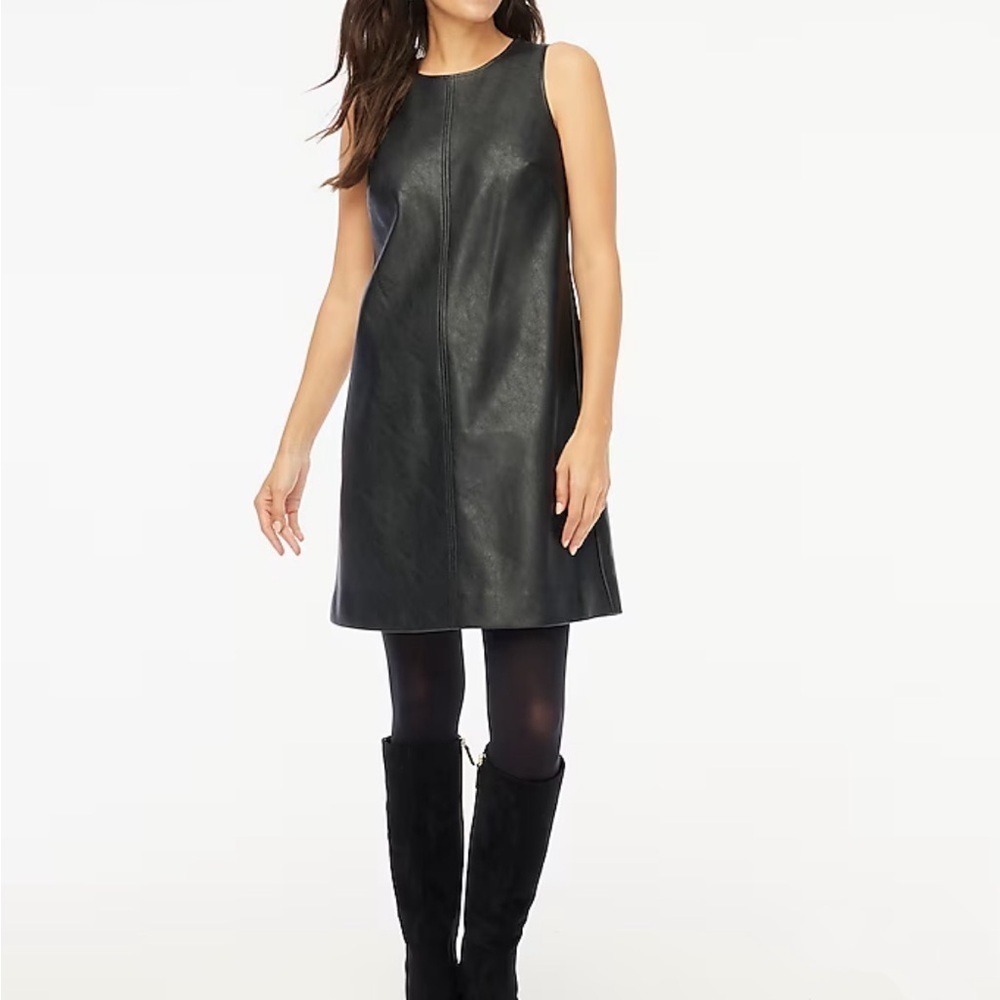 Sleeveless Black Faux-Leather Shift Dress